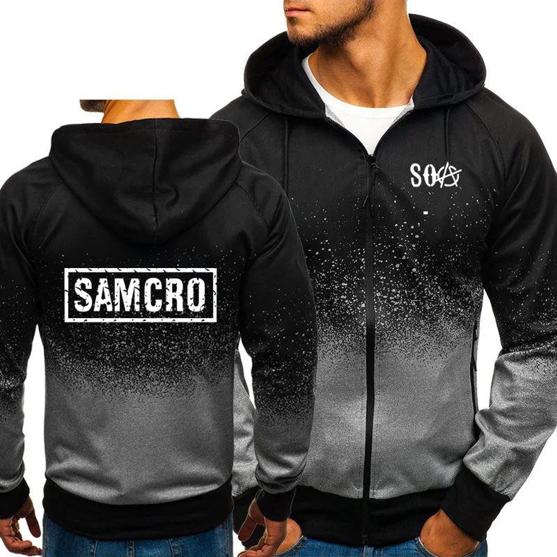 SOA Sons of anarchia/Детская толстовка с градиентом SAMCRO, уличные мужские толстовки-худи, куртка на молнии, Мужская Флисовая спортивная одежда, мужская толстовка с капюшоном
