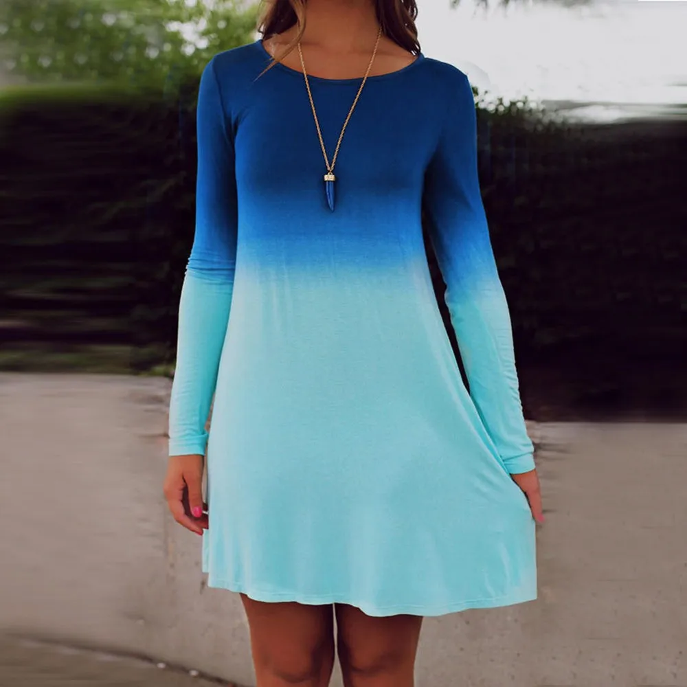KANCOOLD Женская летняя обувь платье с длинным рукавом vestido Повседневное свободные градиент Цвет Короткие мини-платье S-4XL пункт 2JUN6