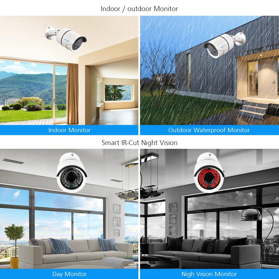 8CH 1280X720 P видеонаблюдения Системы H.265 POE 4MP NVR CCTV 8 шт. 48 В 1.0MP открытый