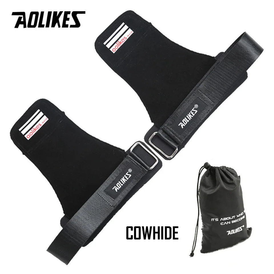 Cowhide AOLIKES 1 пара спортивных фитнес-наручных полос подтягивающий ремень Нескользящая защита для ладоней спортивные наручные браслеты для Штанги Гантели тренировочный - Цвет: Cowhide