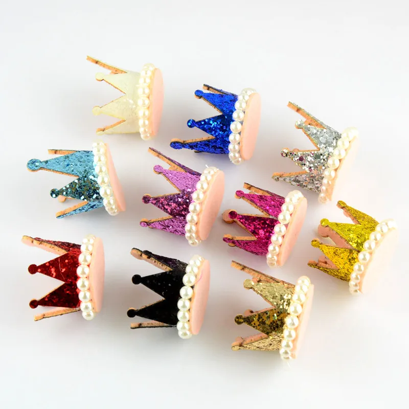 

60pc/lot Wholesale Diy Felt Crown Girls Glitter Crown With Pearl Flat Back for headband Children Hair Accessories