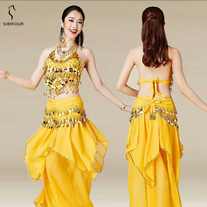 

2019 Belly Dance Costume Sets Bollywood Oriental Belly Dance Skirt GypsyEgyption Dance Dress Adult Women Top Skirt Belt Veil
