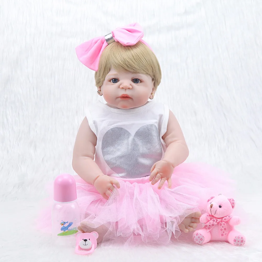 Forrsdor57cm pretty Victoria full silicone lifelike newborn Baby girl with short brown hair Bonecas Bebe Reborn dolls | Игрушки и хобби