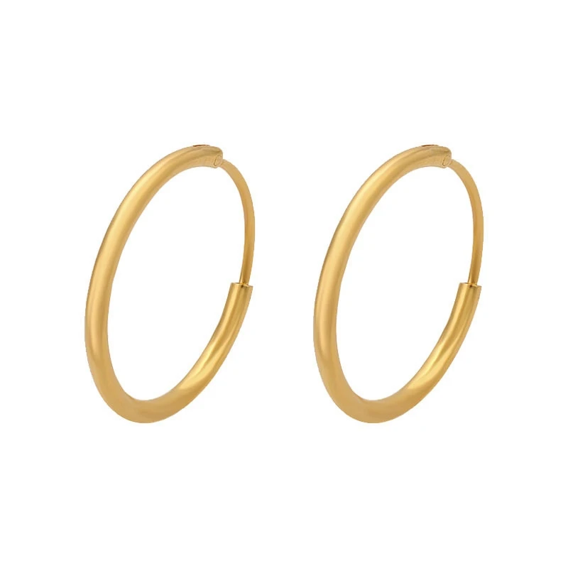 Круглые тонкие серьги однотонные Желтые Позолоченные женские маленькие кольца