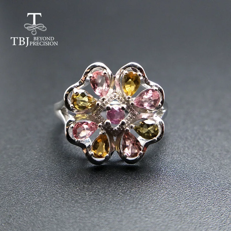 TBJ, многоцветное кольцо с турмалином, натуральный бразильский драгоценный камень, простой цветочный дизайн, серебро 925 пробы, модное ювелирное изделие для женщин, подарок
