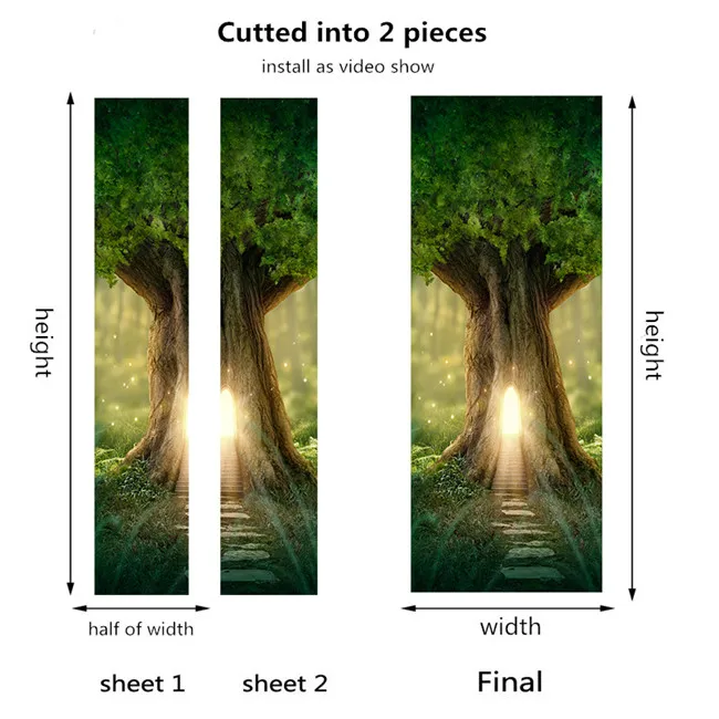 054-cutted into 2pcs Креативные наклейки на двери из цельного куска для гостиной, самоклеящиеся ПВХ, Индивидуальный размер, 3D обои, деревянные наклейки для ремонта дверей - Цвет: 054-cutted into 2pcs