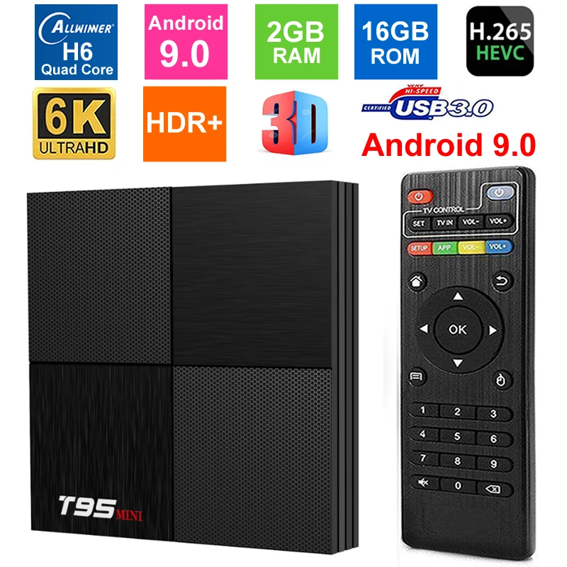 T95 мини 6 K Smart tv Box Android 9 0 Allwinner H6 четырехъядерный 2 Гб 16 USB 3 wifi 3D UHD HDR медиаплеер