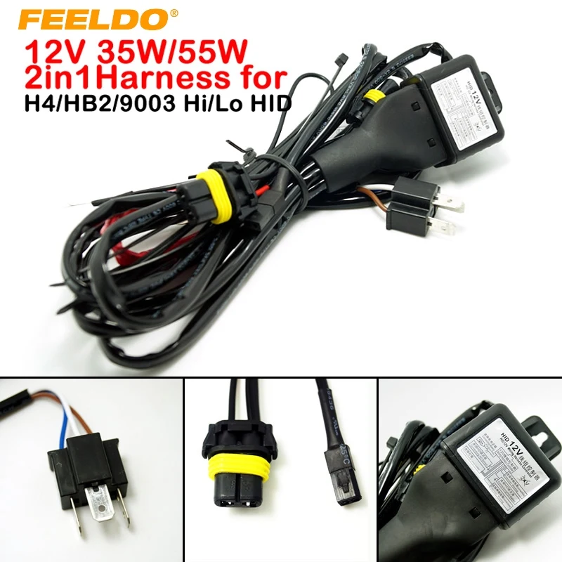

FEELDO 1Pc 12V 35W/55W 2IN1 H4/HB2/9003 Hi/Lo Bi-xenon Relay Harness For HID #AM4305