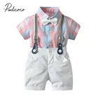 2019, Детская летняя одежда, комплекты одежды для маленьких мальчиков, официальный смокинг, джентльменский костюм, клетчатый комбинезон, комбинезон, брюки, наряды