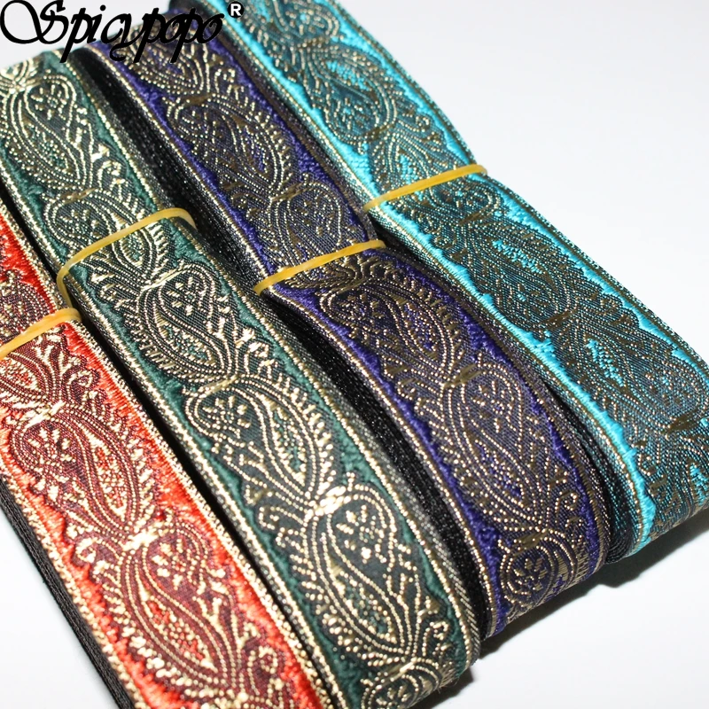 Spicypopo 10 yards Woven Jacquard Ribbon lace webbing paisley gold 2.4cm mixed 4 colors | Дом и сад