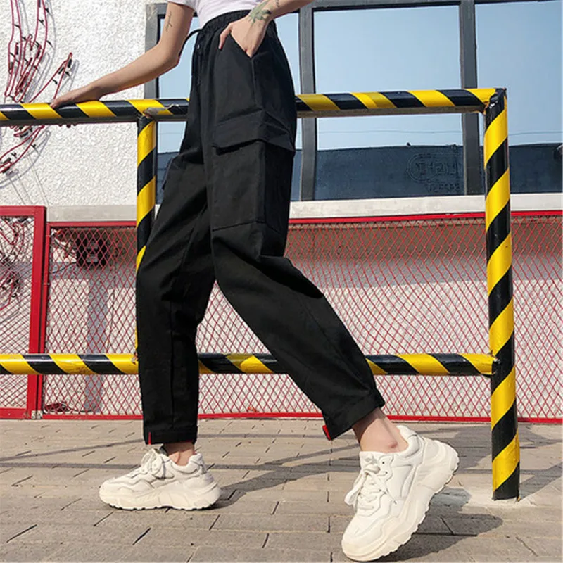 

WKOUD Women Candy Color Cargo Pants With Pocket High Waist Harajuku Streetpants Sexy Fashion New Sport Trousers Streetwear P8894