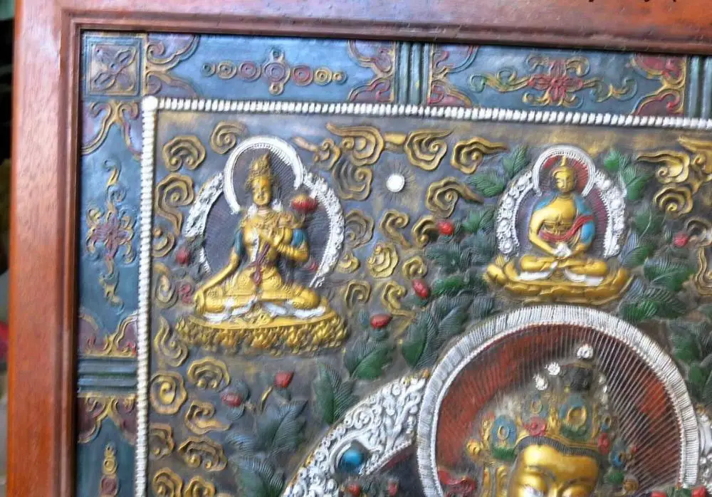 38 &quotтибетская деревянная медная Позолоченная серебряная пять Будды Зеленая