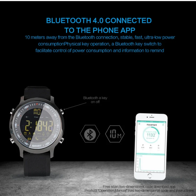 

EX18 Smart Watch Sport Pedometer 50m Depth Waterproof SmartWatch Alarm Wearable Devices For iOS Android Phone