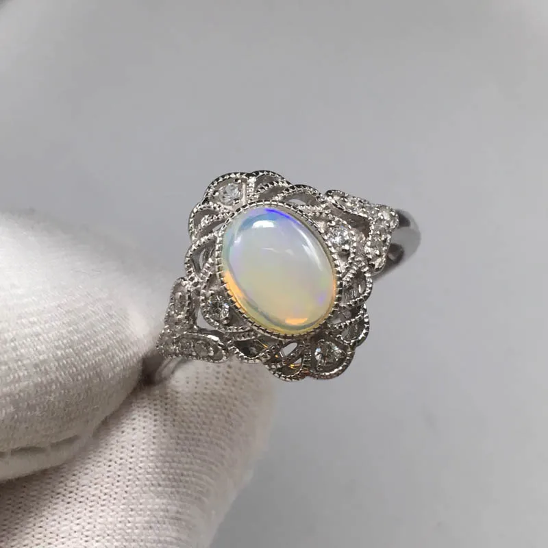 

CSJ Natural multicolor Opal Rings Sterling 925 Silver Oval6*8mm Fine Jewelry Wedding Engagement Party for Women Lady Girl Gift