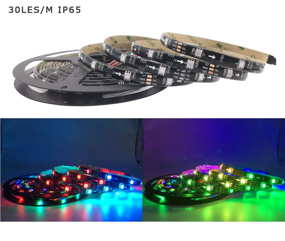 1 м 2 м 3 м 4 м 5 м WS2811 5050 SMD RGB светодиодные ленты адресуемый 30/48/60 светодиодов/m чёрно-белые печатные платы 1 Ic Управление 3 светодиода DC12V