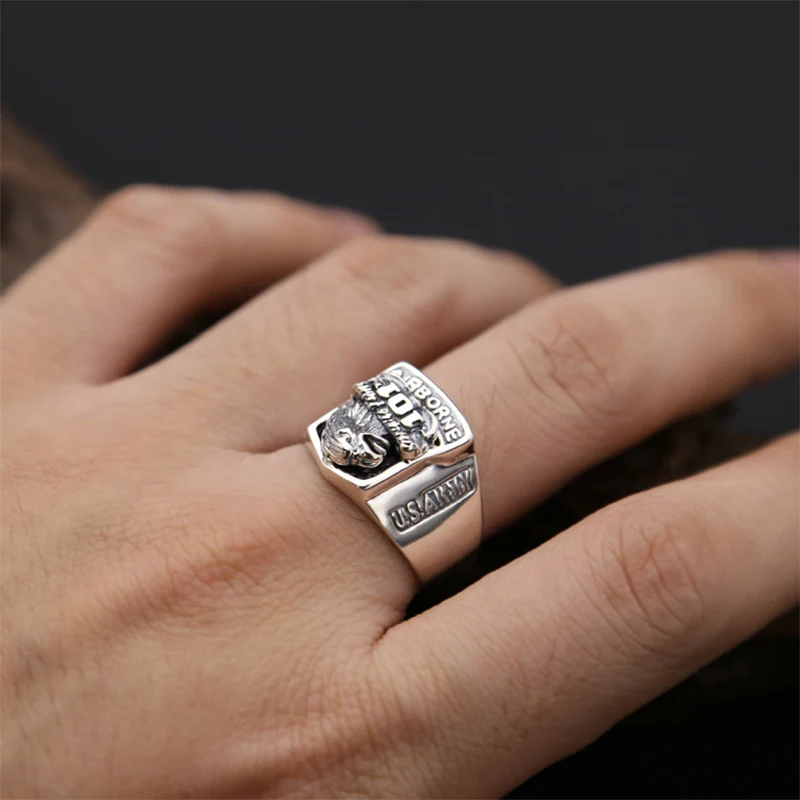

2019 Punk Custom Ring 100% Real 925 Sterling Silver jewelry Men Vintage Domineering Flying Eagle statement LOVE Gift Ring R123