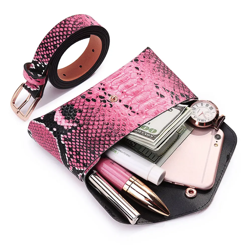 Модная женская поясная сумка из кожи со змеиным узором Женская нагрудная поясные