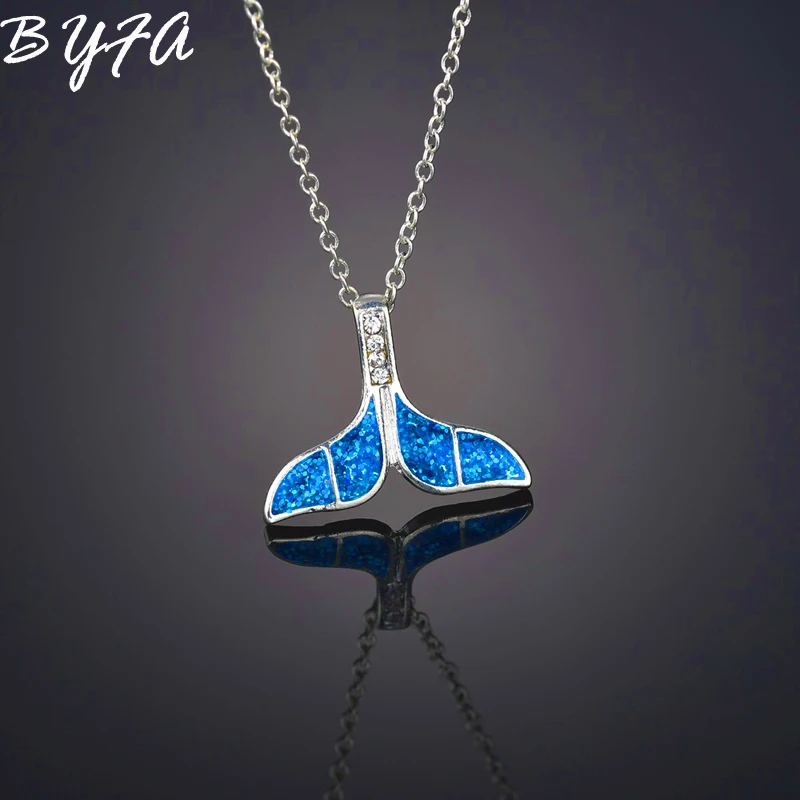 Модное серебряное ожерелье в форме хвоста русалки с Синим Опалом подвеска на