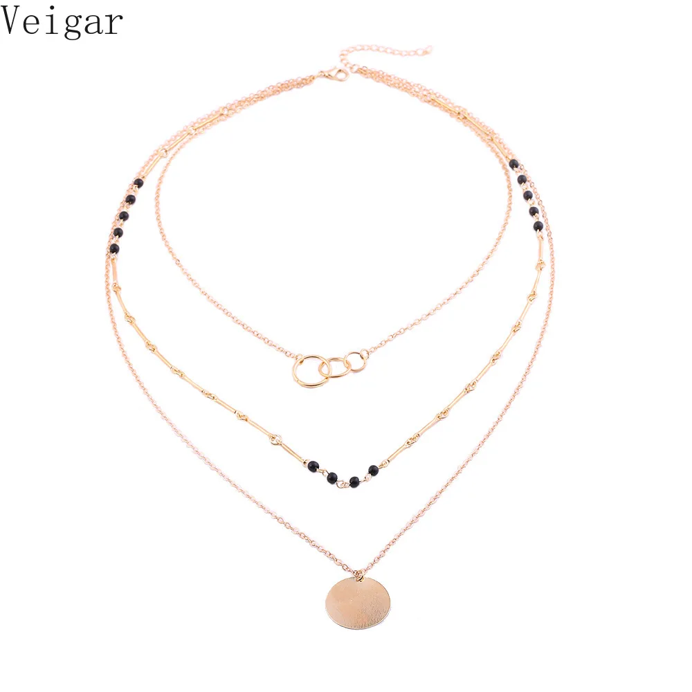 Circle Clavicle Chain Beads Necklace Round Pendant Necklaces Female 2018 Fashion Jewelry Layered Ladies Party | Украшения и