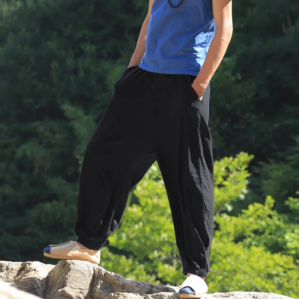 Мужские модные однотонные хлопковые брюки в стиле хип-хоп Аладдин мешковатые для