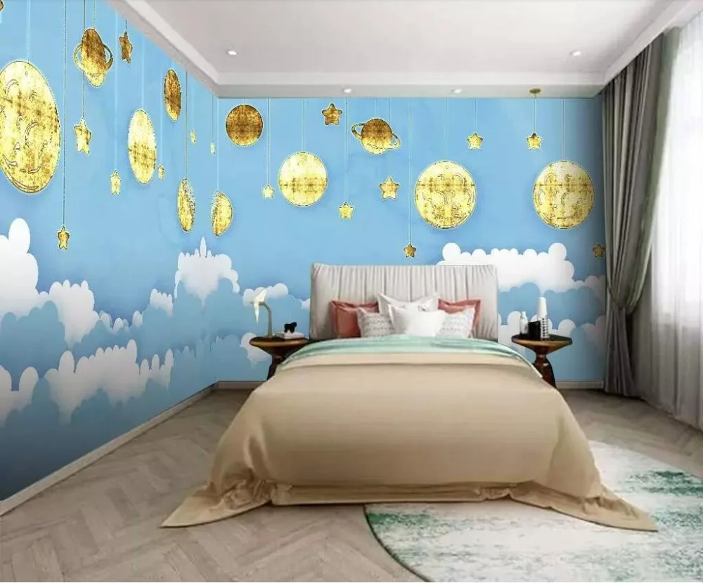 Современная Милая Детская комната голубое здание облако весь дом на заказ фон