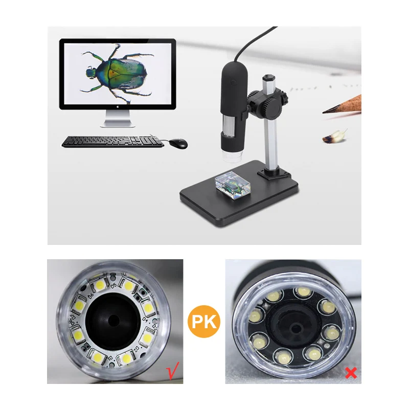 UANME Portable USB Digital Microscope 1000X 8 LED 2MP Endoscope Magnifier Camera+Lift Stand+Calibration Ruler | Инструменты
