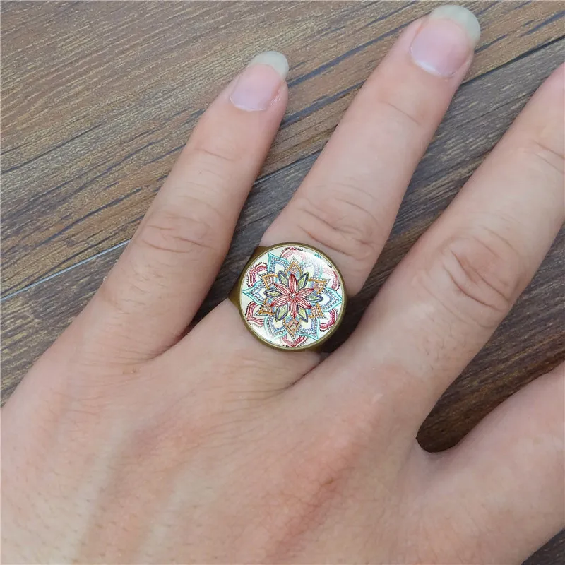 Модное женское кольцо с цветком Мандала искусство стеклянные купольные кольца