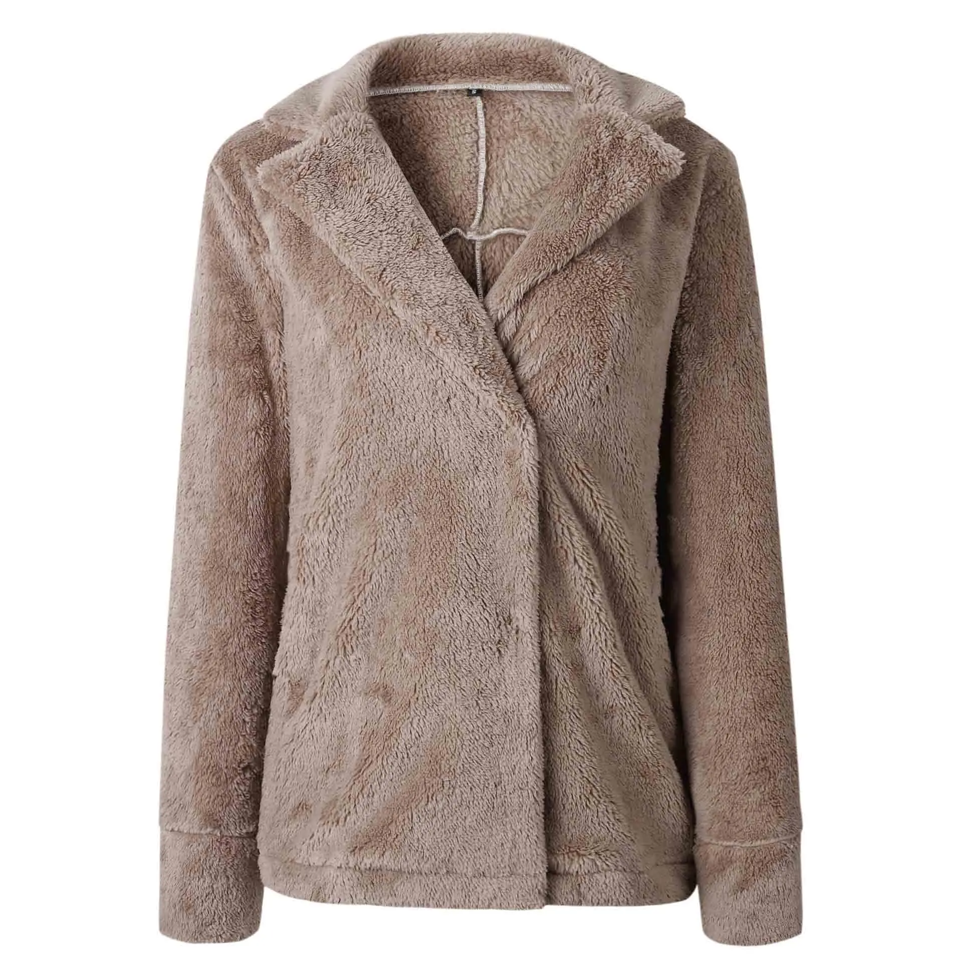 Khaki ENbeautter плюшевое пальто для женщин зимнее пальто из искусственного меха и куртки Женский костюм воротник мягкое теплое элегантное женское пальто - Цвет: Khaki