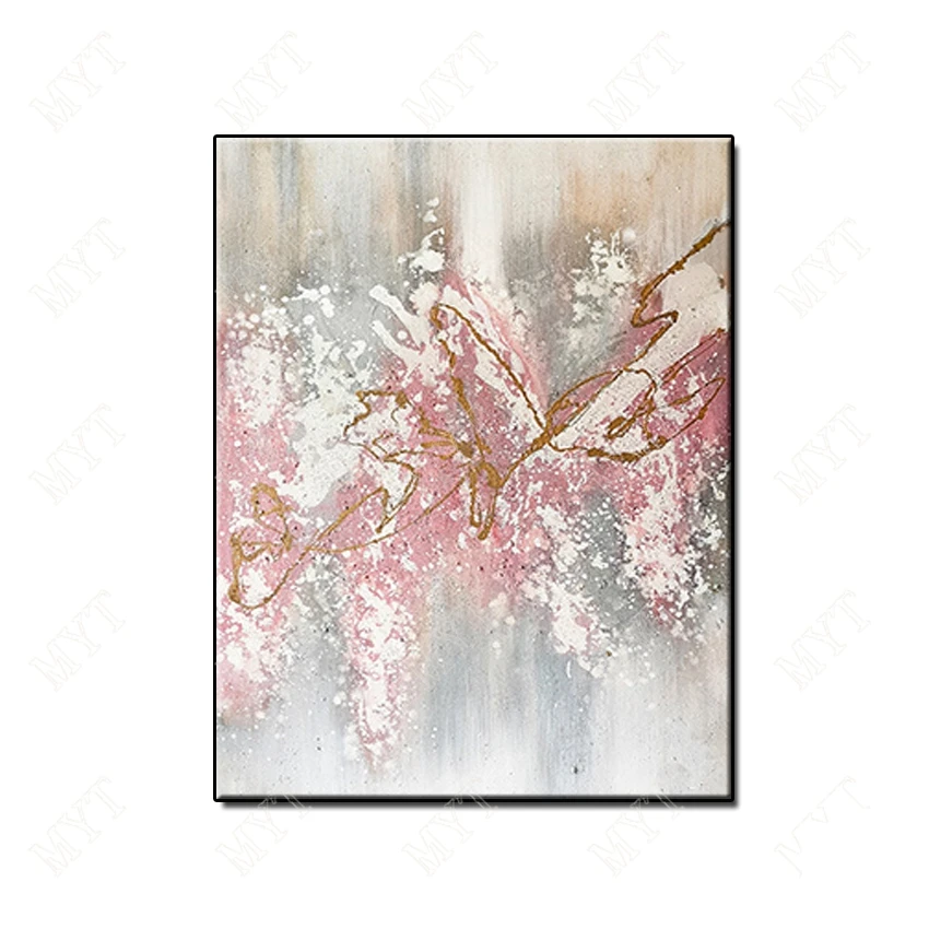 

Hand Painted Abstract pink Romantic Sakura Picture Home Decor Wall Art Oil Painting on Canvas for living room bedroom no framed