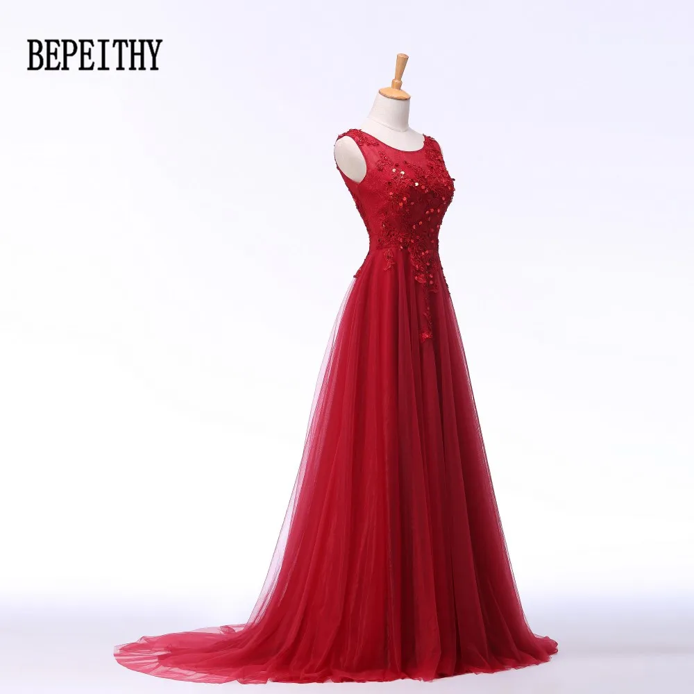 BEPEITHY Vestidos De Festa New Arrival Scoop Lace Appliques Long Red Evening Dress Romantic Formal Dresses 2022 Custom Made | Свадьбы и