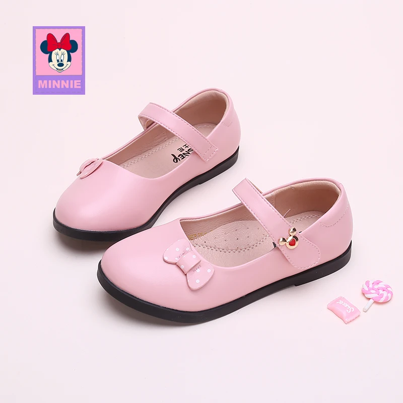 Disney Children's Casual Shoes leather Bow Princess spring autumn girls Minnie comfortable breathable shoes Size 26-37 |