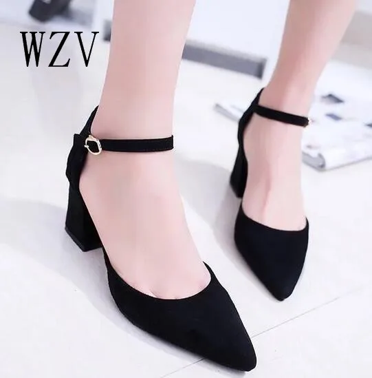 WZV 2017 new fashion women shoes high heels group of shallow mouth pointed toe spring autumn black heel woman | Обувь