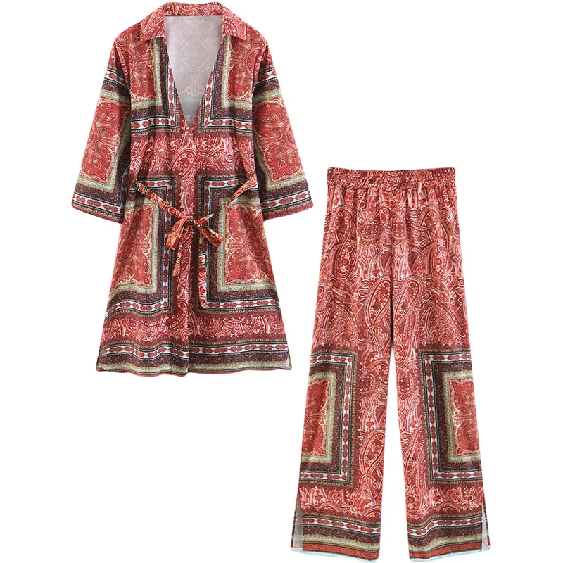 

Женский костюм в европейском и американском стиле, длинная рубашка в национальном стиле и свободные брюки с широкими штанинами, весна-осень