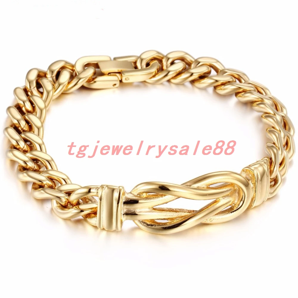 Top Hot Gold Color Chain Jewelry Stainless Steel Curb Link Bracelet Charm Womens Mens Fashion Cuff 8.89&quot | Украшения и