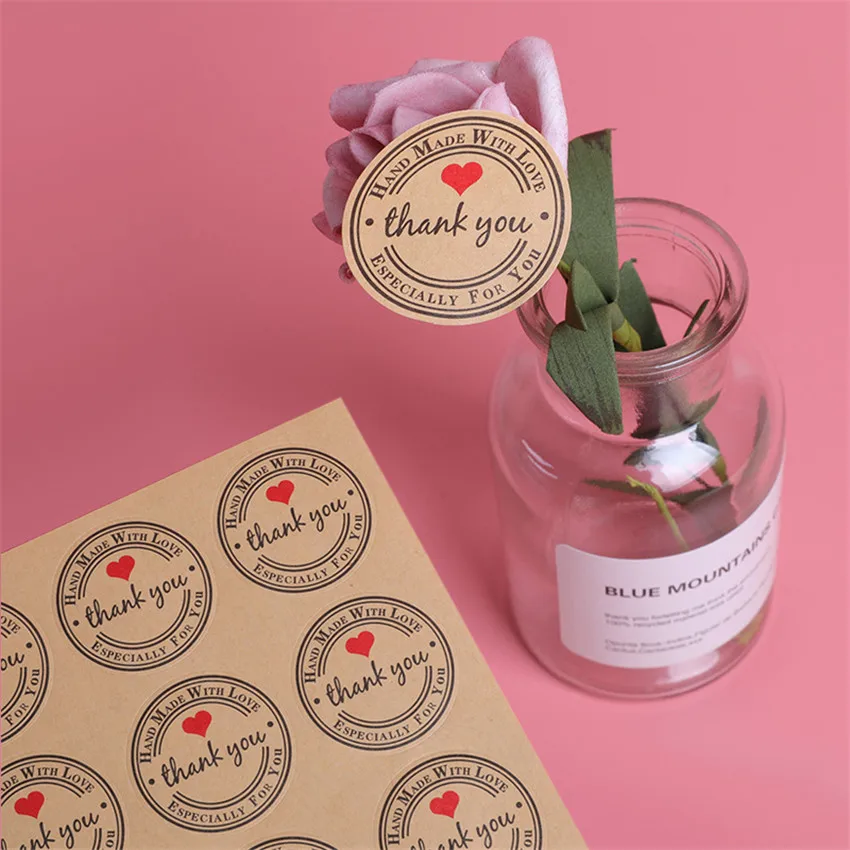 120 шт ручной работы wtih Красное сердце с надписью Love Thank you круглый Скрапбукинг