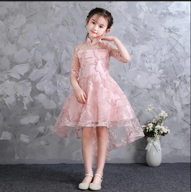 2018 New style Girls' wedding gauze short tail long children's birthday evening dress princess flower guzheng costume | Детская