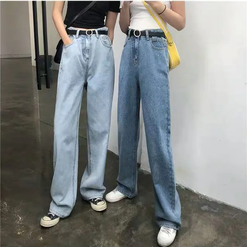 Summer new blue jeans 2019 Hong Kong wide leg pants women's retro high waist drop women loose drag straight trousers | Женская