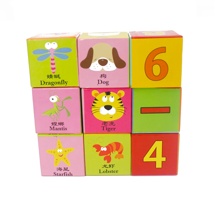 Детский деревянный квадрат 9 шт. 4*4 см Блок игрушек/дети 6 сторон животные