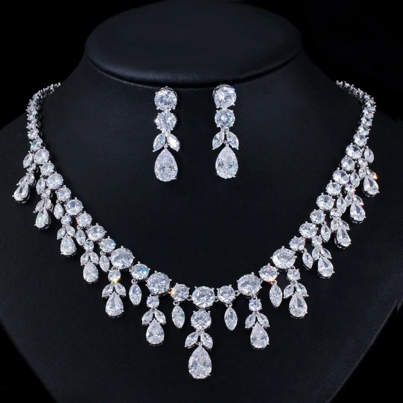 White CWWZircons Роскошные кисточкой падение Африканский большой кубический цирконий желтый камень Свадебная вечеринка невесты ожерелье и серьги Ювелирные наборы T347 - Окраска металла: White