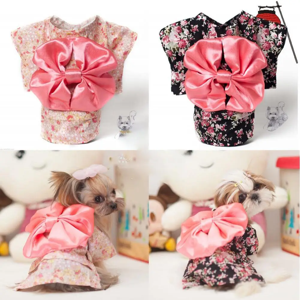 Кимоно с цветочным принтом пальто для кошек Теплая Зимняя Одежда питомцев щенков