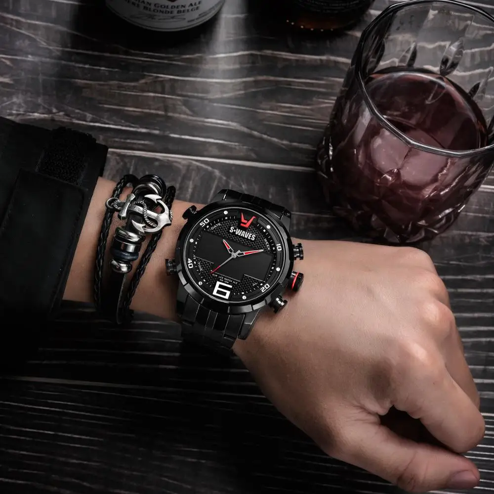 SWAVES часы для мужчин Лидирующий бренд светодиодные цифровые аналоговые наручные