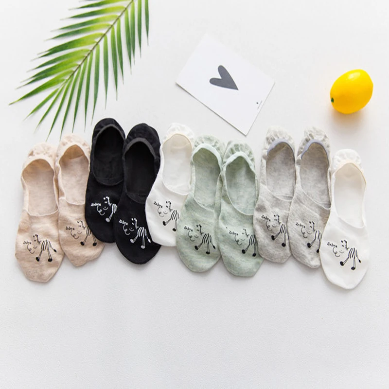 5 пар/лот Хлопковые женские носки тапочки с рисунками животных башмачки для лета
