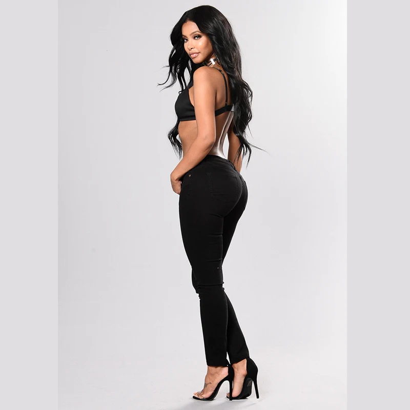 Черные джинсы с цветочной вышивкой женские эластичные джинсовые брюки карандаш