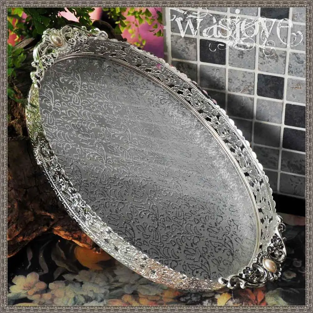 silver tray Пенни высокого класса, домашняя коробка для получения ювелирных изделий, ретро-Европейская Шкатулка принцессы, коробка для колец, лоток для хранения, свадебный подарок на день Святого Валентина 1406 - Цвет: silver tray
