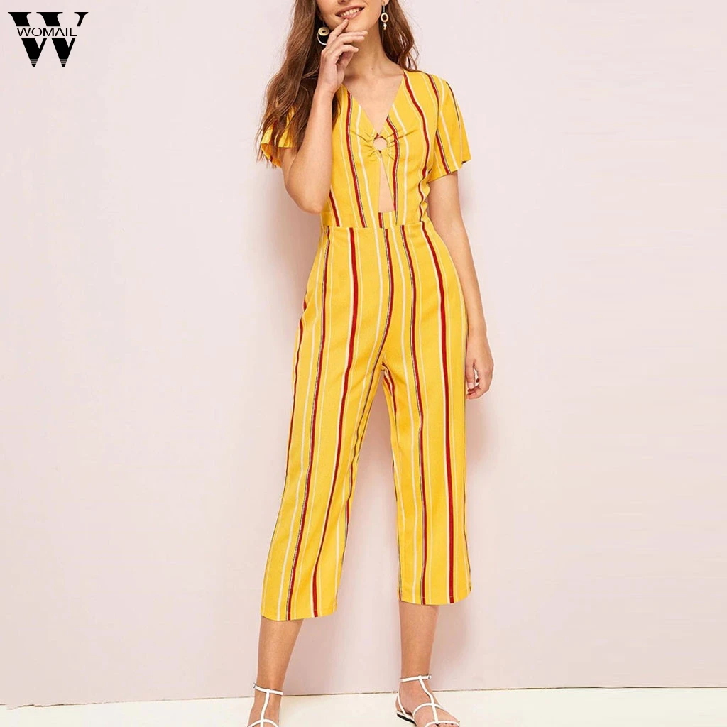 Женский комбинезон в полоску с открытыми плечами коротким рукавом лето 2019 monos largos