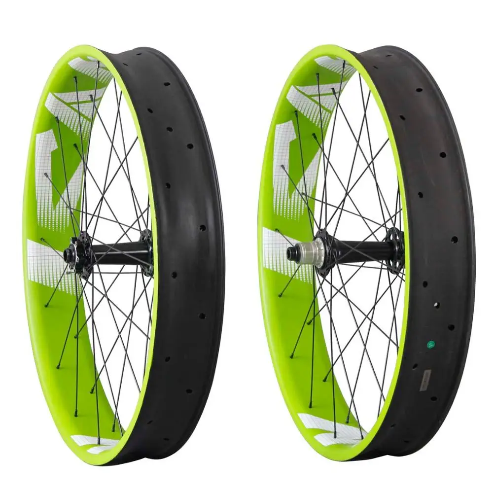 Green ICAN black hub Toray T700 Углеродные колеса для fatbike 26er, колеса для fat bike Powerway M74, ступицы 10/11 скоростей, 90 мм Ширина UD-matt колеса FW90 - Цвет: Green ICAN black hub