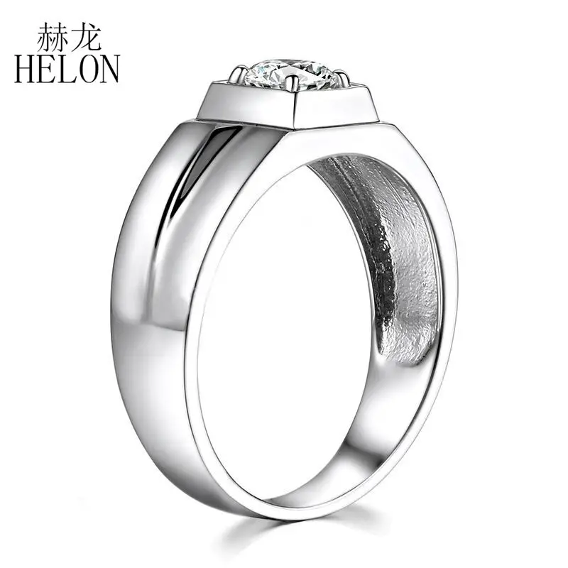 Кольцо HELON Moissanites из стерлингового серебра 925 пробы 5 мм круглый 0.5ct Выращенный в лаборатории Муассанит ювелирные изделия с бриллиантами обручальное Обручальное Кольцо мужское кольцо