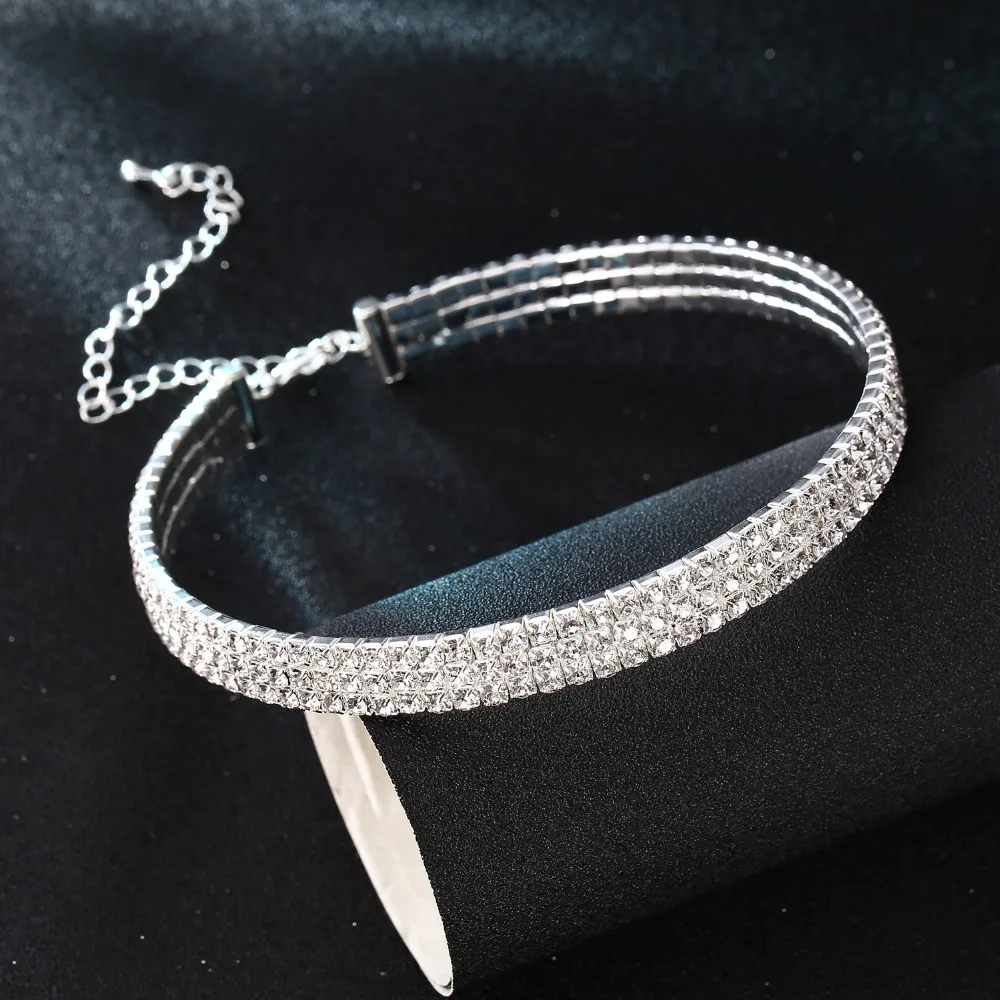 Кристалл Чокеры Для женщин jewelry стрейч 3 ROW Rhinestone колье Цепочки и ожерелья