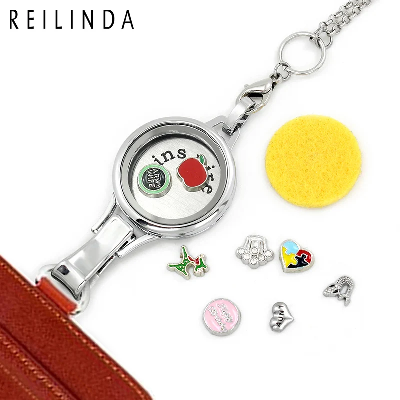 Wholesale Alloy Magnetic Floating Locket Lanyard with Badge Holder Included Chain Fit Charms And Birthstone | Украшения и