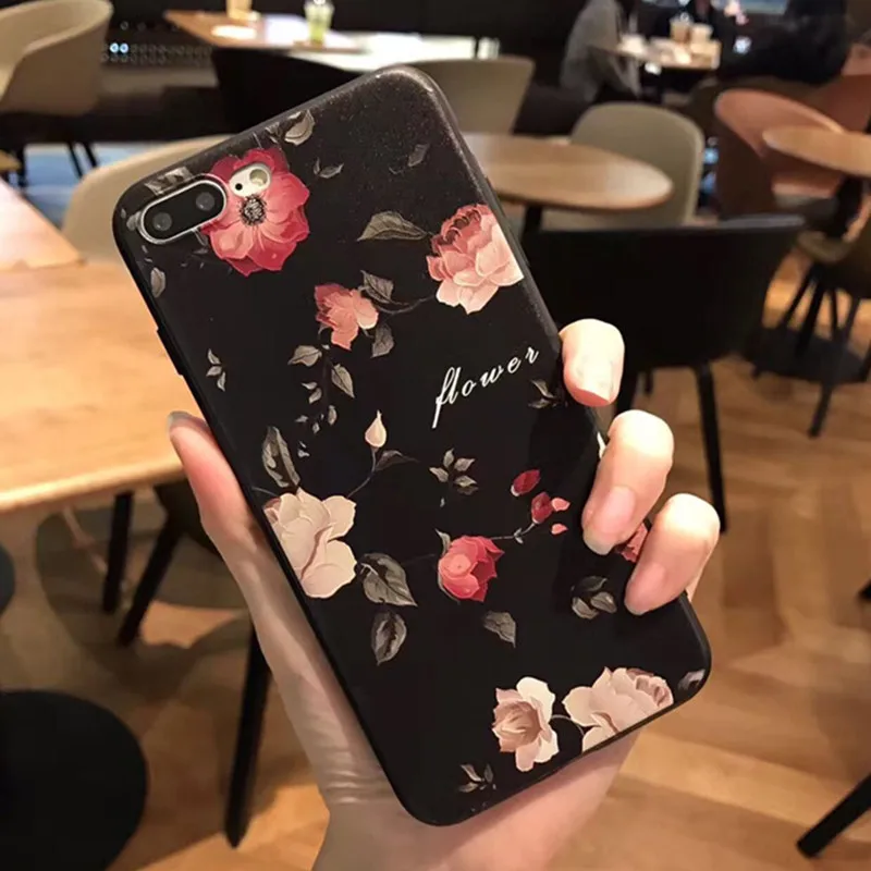 Luxury Fashion Pink Rose Flower Phone Case For iPhone 6 6s plus Embossed Mobile Shell Soft iphone 7/7plus Funda |